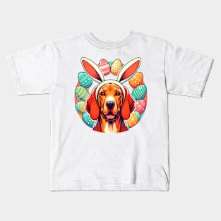 Redbone Coonhound Enjoys Easter with Bunny Ears Kids T-Shirt